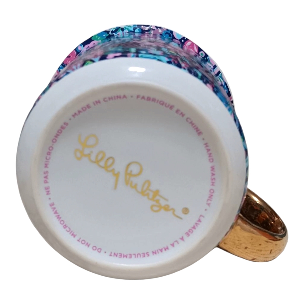 Lilly Pulitzer DAZZLE Blue and Pink Floral Flamingo Mug with Gold Handleπππ𦩠- Picture 3 of 3